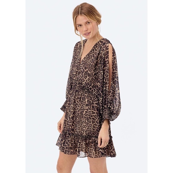 lovestitch Dresses & Skirts - Lovestitch Split Sleeve Leopard Party Dress